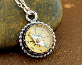 handmade 925 sterling silver simple Victorian style miniature working compass necklace, TRUE NORTH, gift for her, guidance