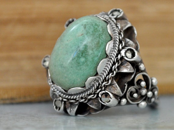 Antique silver turquoise ring Austro Hungarian si… - image 2