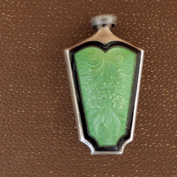 Antique Art Deco perfume bottle 1920s green enamel 925 sterling silver bottle antique collectable accessories gift for women