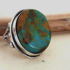 Vintage Navajo Royston turquoise Augustine Largo 925 sterlingzilveren statement ring grote solitaire stenen ring verzamel sieraden ring 8,25