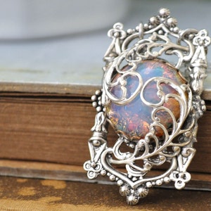 Door To The Secret Garden, antiqued silver pendant with vintage pink opal glass cab image 2