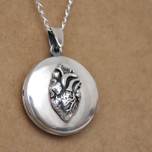 sterling silver locket necklace, heart locket, anatomically correct heart, anatomical heart, love locket necklace, 925 sterling silver