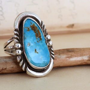 Vintage Navajo Pilot mountain turquoise 925 sterling silver statement ring large solitary stone ring collectable jewelry ring 8.75