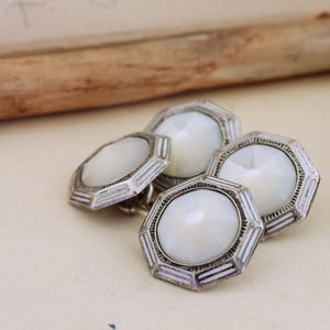 Antique 1920s Art Deco shell cufflinks 925 sterling silver Guilloche white enamel facet shell cuff links wedding gift something old