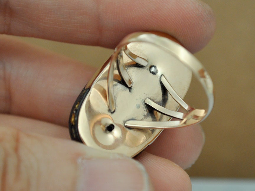 Vintage Find Rare Antique 10k Gold Shakudo Ring With