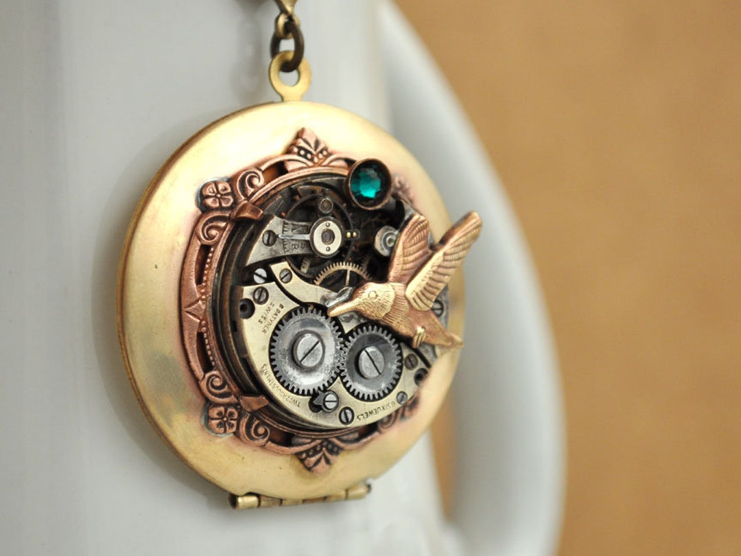 Locket Motion Statement HUMMING BIRD in Motion Antiqued Brass Handmade One of A Kind ...