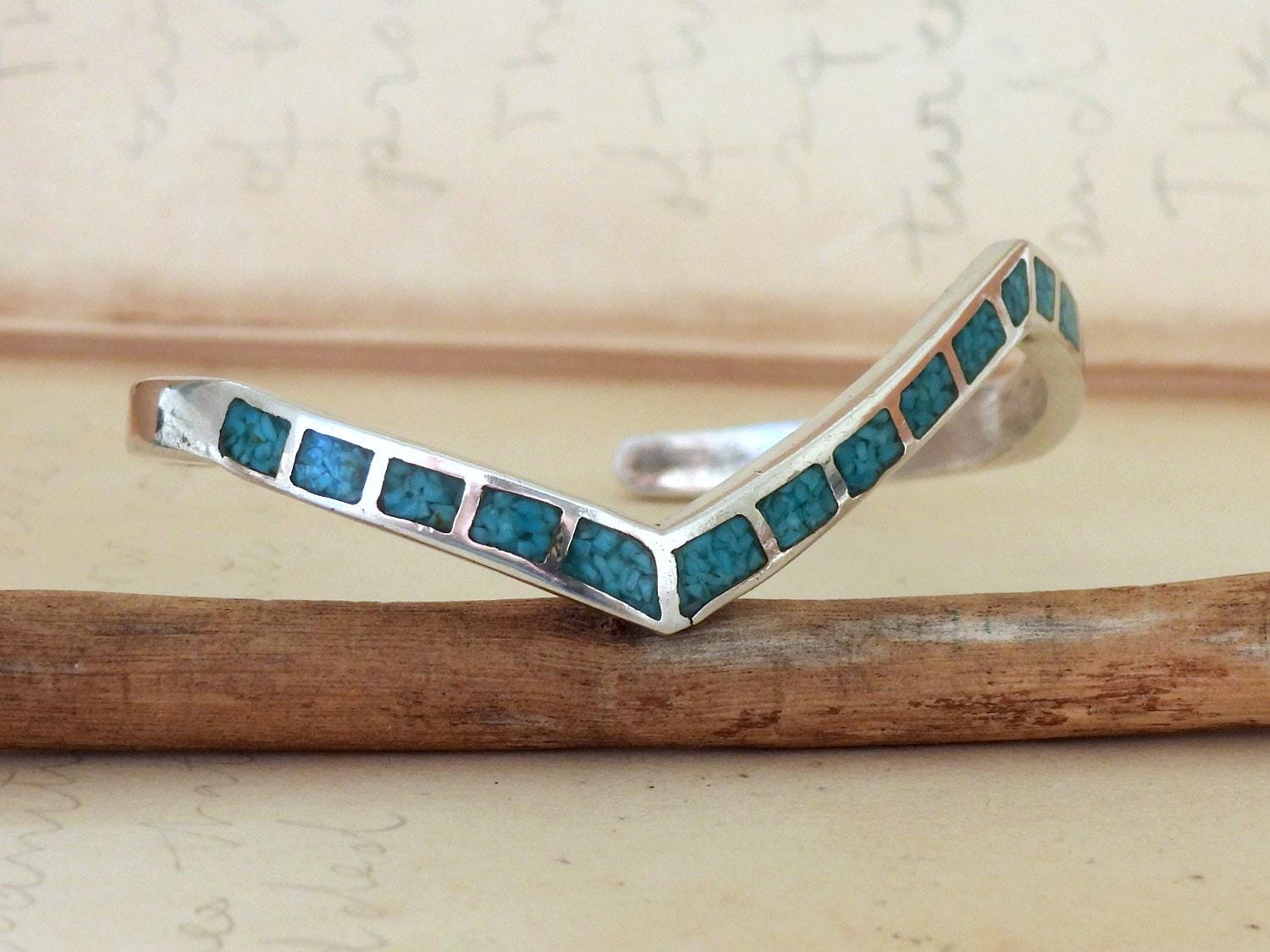 期間限定お買い得商品 |  通販 Vintage Zuni Turquoise Inlay Bangle Zig Zag 925 Sterling アクセサリー