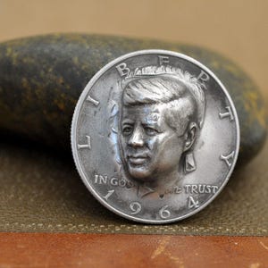 vintage JFK half dollar raised 3 dimensional silver coin John F Kennedy 1964 coin collector gift