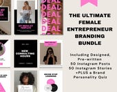 Instagram Branding Bundle Hot Pink Posts Stories Templates Female Entrepreneurs Creators Customizable Designs Editable Pink Canva Templates