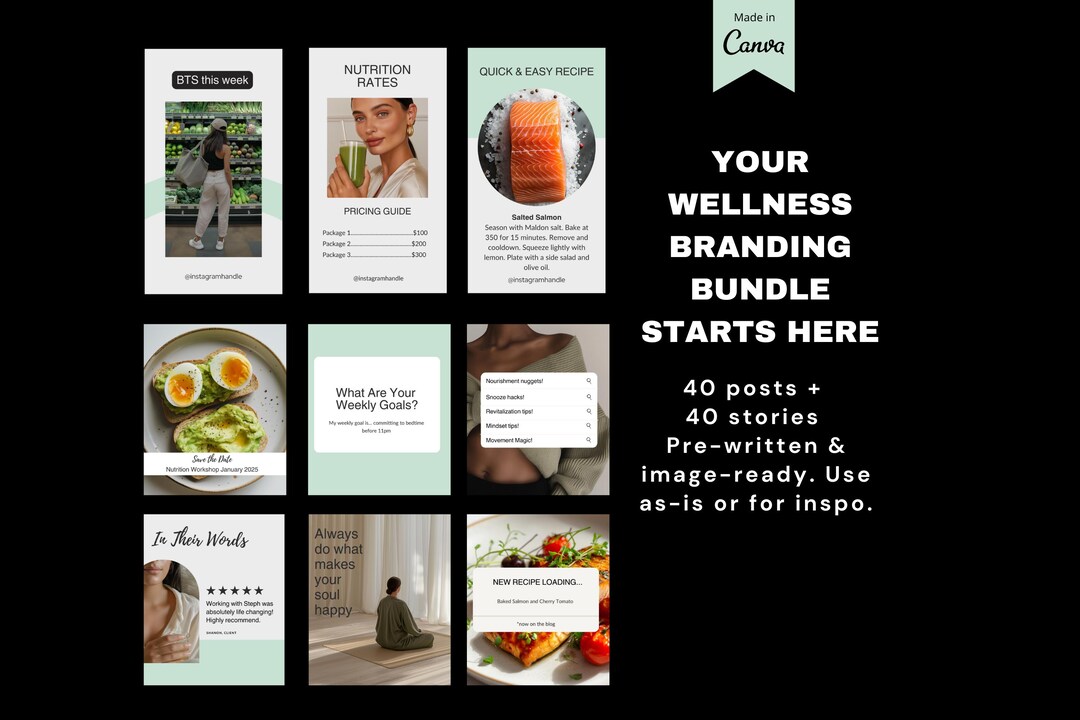 Wellness Instagram Templates Canva 80 Posts Holistic Stories Bundle ...