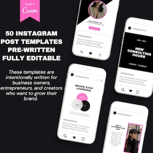 Bold Pink IG Templates Personal Brand Social Media Template Instagram 50 Posts Portrait Size Customizable Canva Editable Branding Kit Design