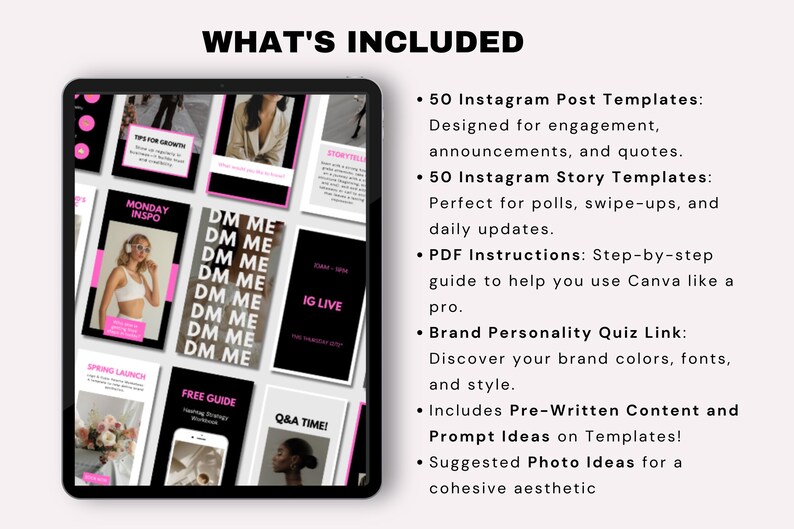 Instagram Branding Template Bundle Posts Stories Hot Pink Templates ...