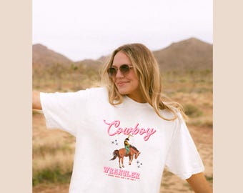 Cowboy Wrangler white + pink cowgirl shirt, cowgirl social club women's graphic tee, western rodeo tshirt, cowgirl coquette