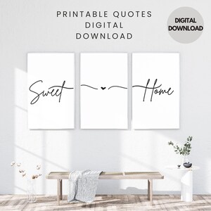 Sweet Home with Heart Wall Decor | Printable Digital Art | Instant Download | Bedroom Wall Art | Set of 3 | Living Room Sign | Entrance Hall