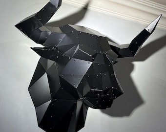 BULL HEAD 3D Animal Wall Decor Metal, Geometric Metal Sculpture Bull Head Wall Mount, Red Bull Head Wall Decor - Butcher Shop Decor