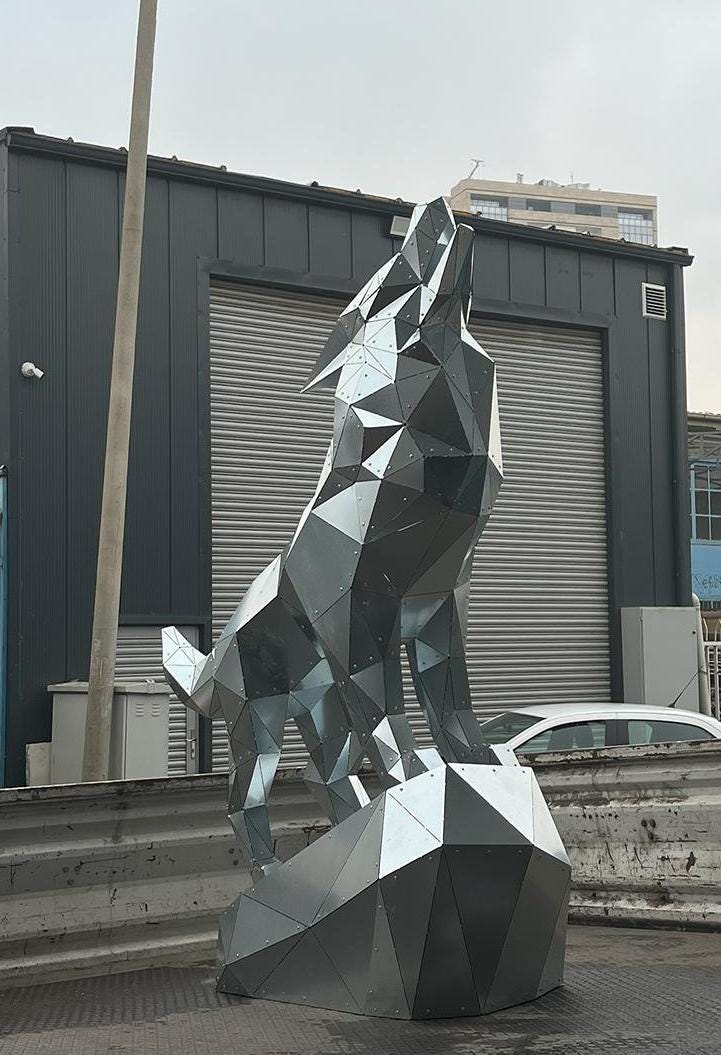 Metal Statue Wolf -Decorative Garden Wolf Statue - 3D Metal Sculpture Wolf - Handmade Metal Statue - Low Poly Wolf - 3D Animal Art Sculpture