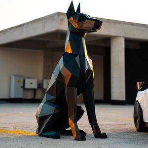 Sitting Doberman-Decorative Doberman Statue – 3D Metal Art Sculpture with Lights – Sitting Dog Design-Decorative guard dog for entrance