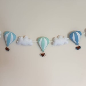 Hot Air Balloon Nursery Wall Decor Garland Bunting Mobile Wall Hanging Blue Green Baby Child Bedroom Decoration Wall Hanging Pastels Cloud