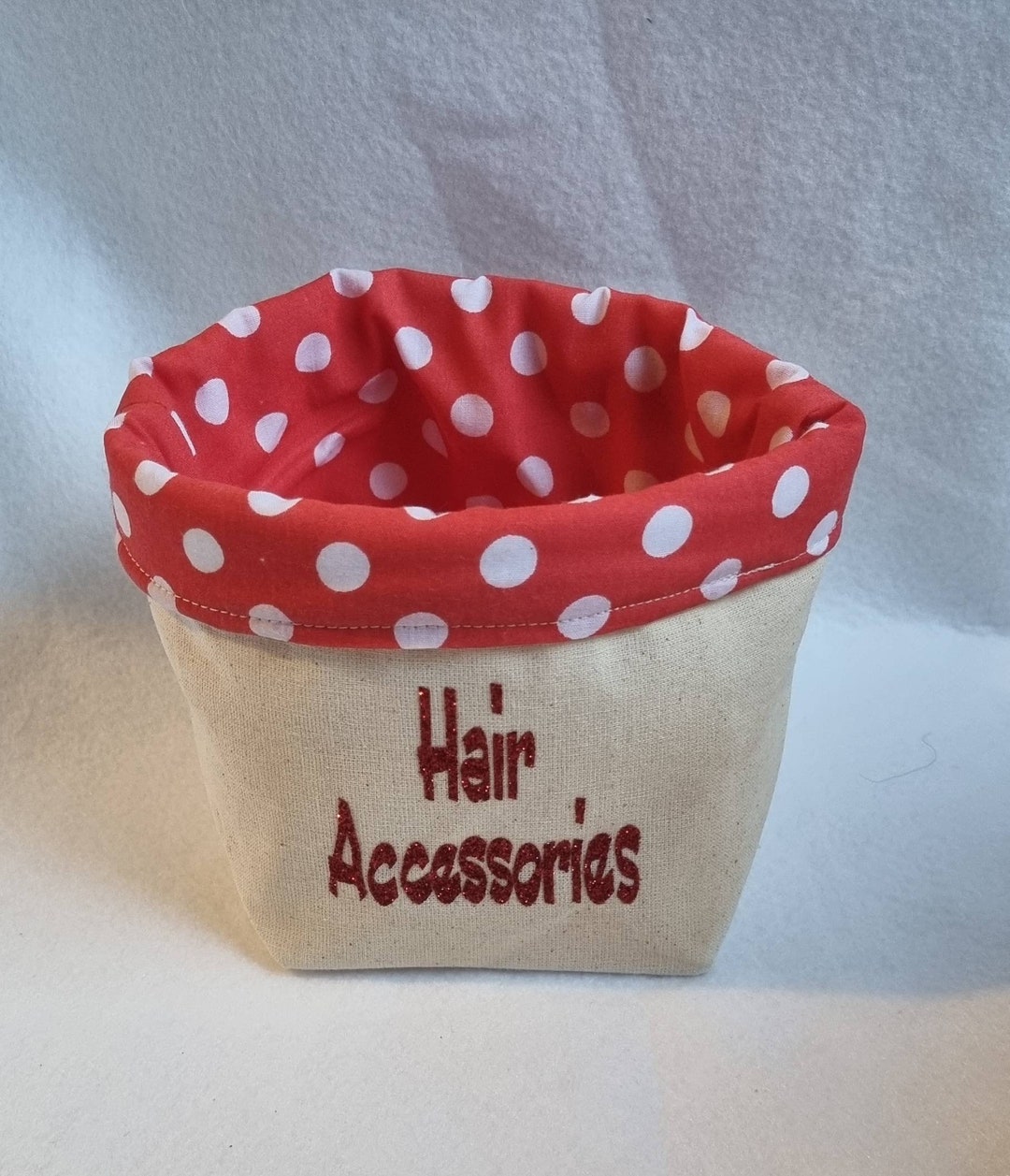 HAIR ACCESSORIES MEDIUM Storage Basket Linen Personalised Red Glitter ...