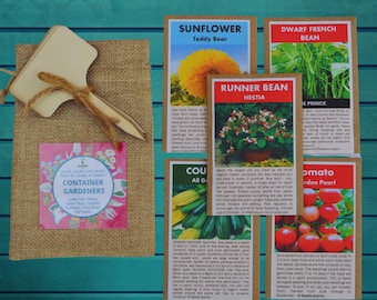 Container Garden Seed Gift Set | Jute Bag with Bamboo Markers