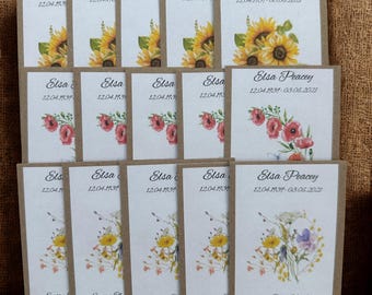 Personalised Funeral | Memorial | Celebration of Life | Sunflower, Wildflower or Poppy Seeds (Packs of 10)