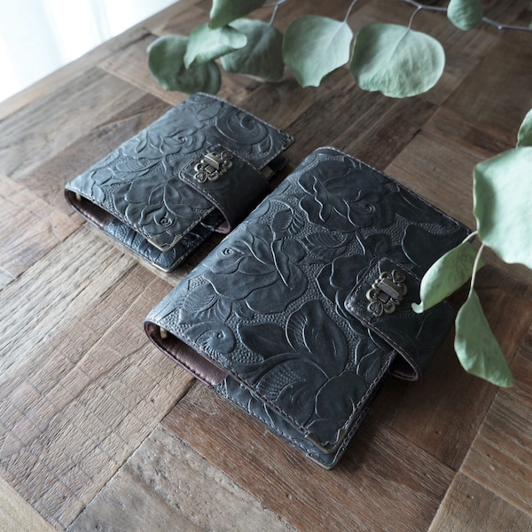 last one, planner binder, gray rose, rose diary, leather planner, locked journal, floral planner, personal , rose planner, handstitched, A6