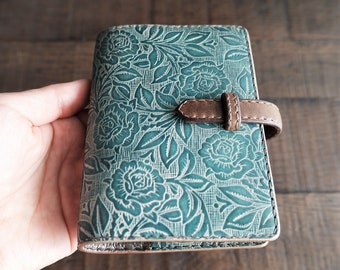 leather planner, ash mint, handdyed, rose planner, leather binder, mini planner, smoky blue, small book, handstitched, veg tanned, micro5