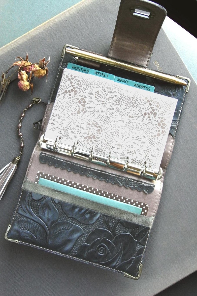 Planner Binder Gray Rose Rose Diary Leather Planner Locked Etsy