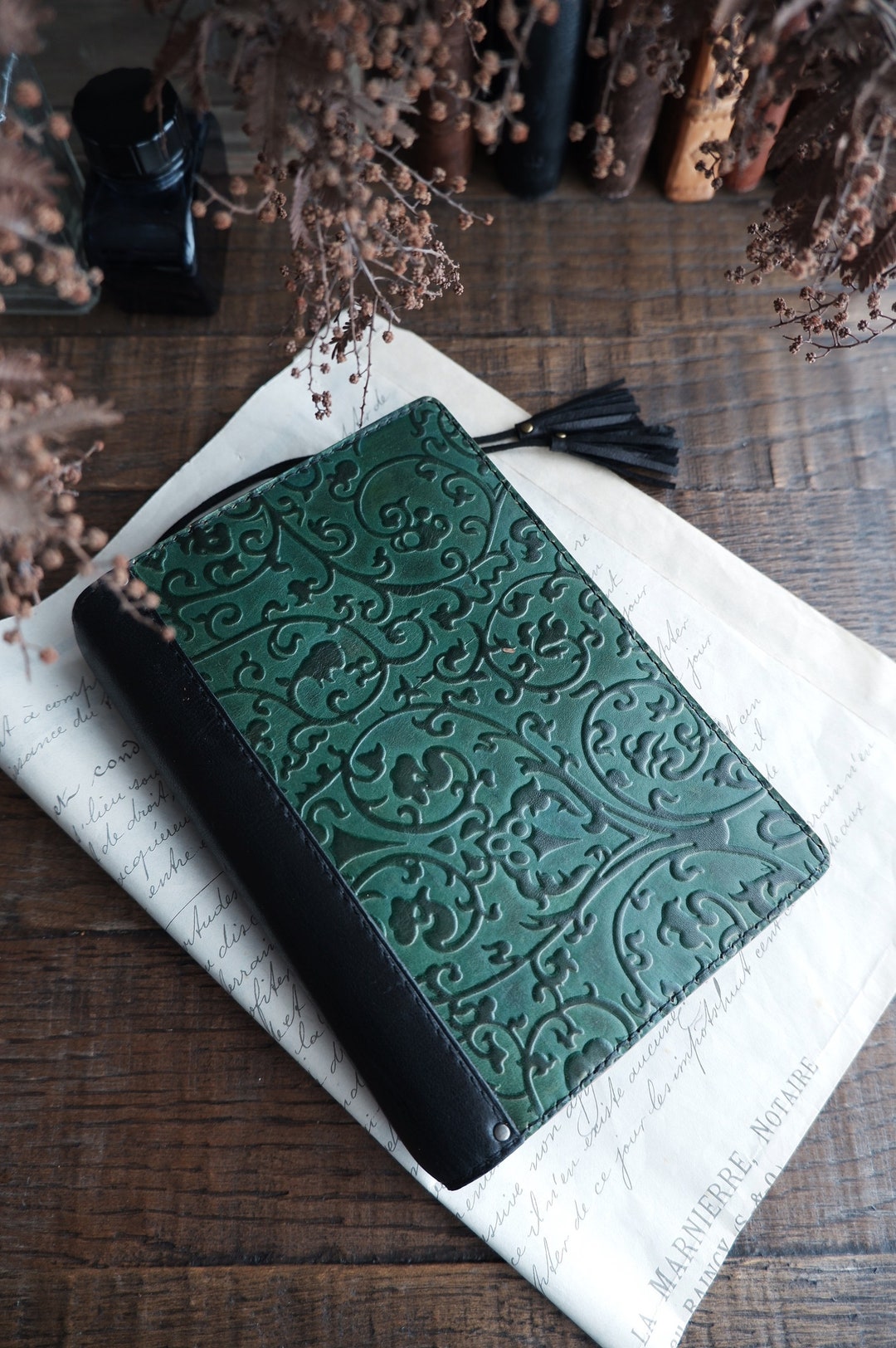 Leather Planner, A6, Antique Peacock Green, Leather Binder, Personal ...
