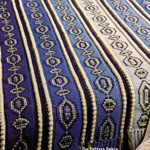 Unique 70s Blue and Cream Embroidered Crochet Afghan Pattern Intricate and Detailed Worsted Weight DIY Bedspread PDF Digital Download