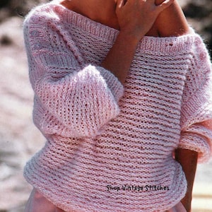 Vintage Off the Shoulder Ladies Knit Top Pattern PDF Instant Digital Download Womens Knit Cold Shoulder Sweater Pattern