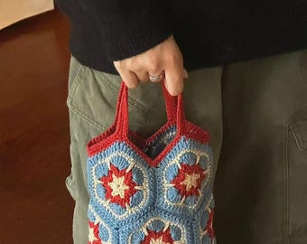 Kit de bolso de crochet DIY, paquete de materiales para bolso de flores cuadradas de abuela, kit de tejido hecho a mano, dos colores disponibles, proyecto de manualidades de verano