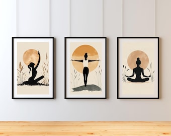 Boho Yoga Silhouette Art Prints: Minimalist Decor Set (Digital Download)