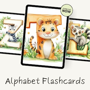 Alfabetkaarten met dieren | Leuk en educatief ABC-afdrukbaar ABC voor peuters, kleuterschool, thuisonderwijs | Interactieve digitale kaarten