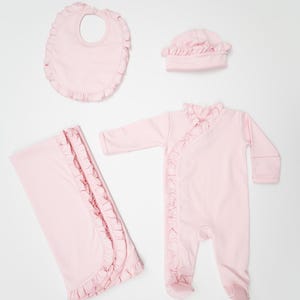 Pima Cotton Baby Girl Coming Home Outfit: Pink Ruffle Footie, Monogrammed