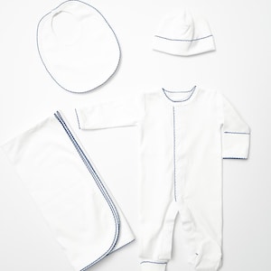 Conjunto de bebê menino Pima Cotton para voltar para casa: Footie com monograma