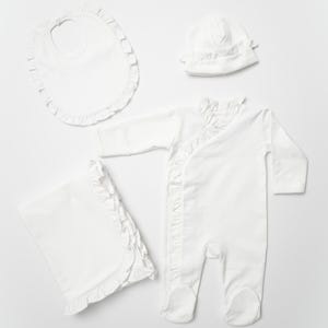 Pima Cotton Baby Girl Coming Home Outfit: Monogrammed Ruffle Footie