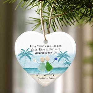 Personalized Sea Glass Friends Ornament, True Friends Gift, Custom Beach Heart Keepsake 2025
