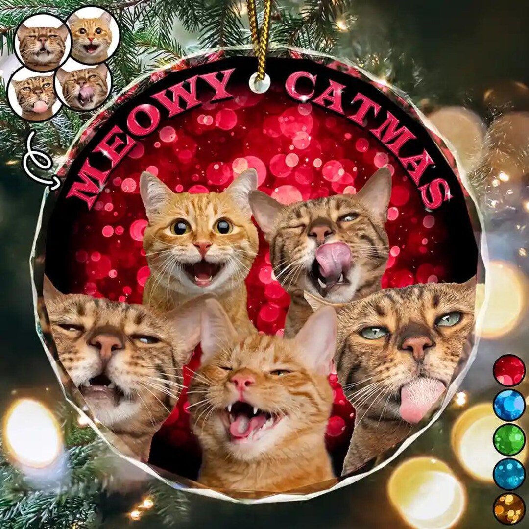 Custom Photo Pet Christmas Ornament - Personalized Circle Glass ...