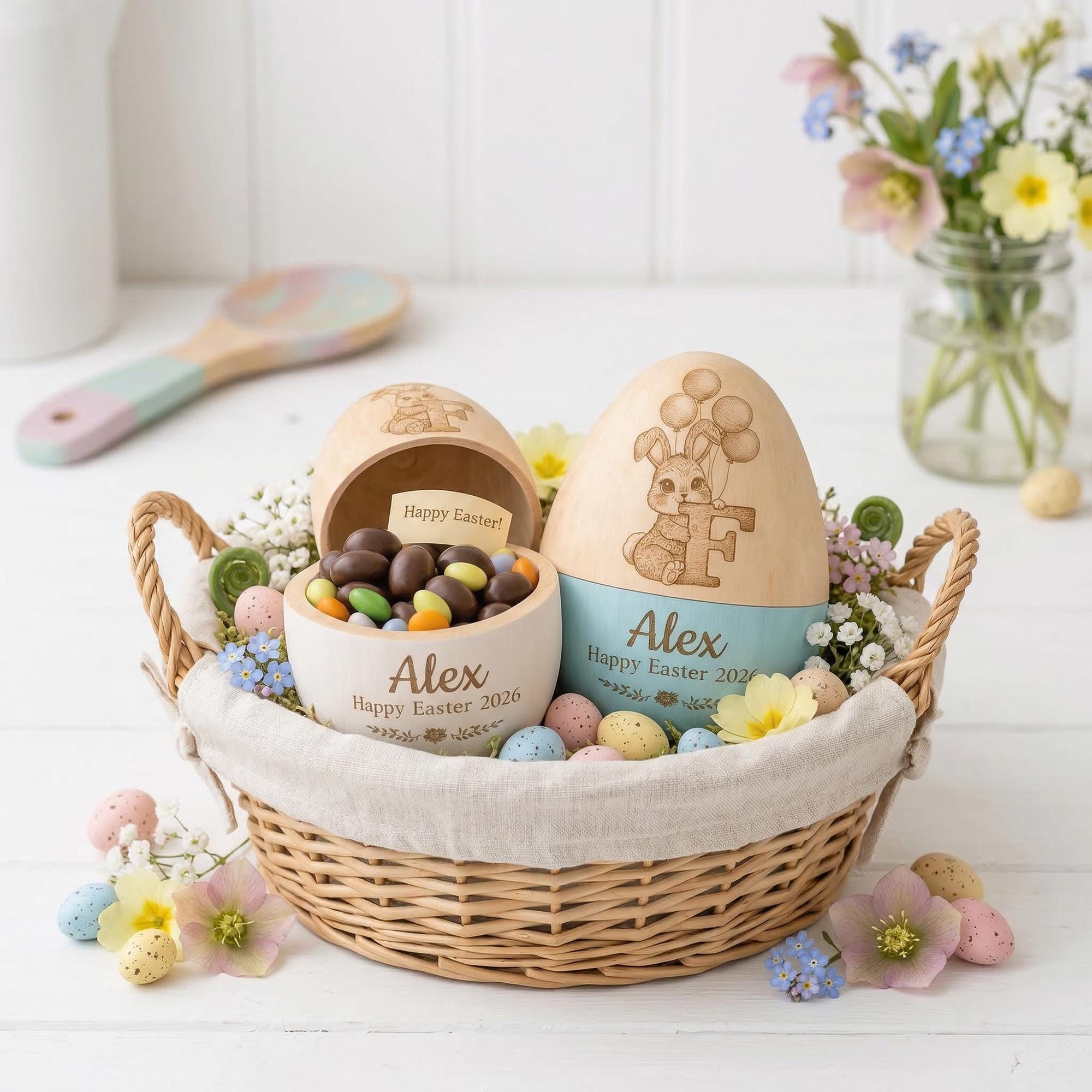Discover Personalized Wooden Easter Egg, Custom Name Engraved Hollow Egg, Baby First Easter Keepsake, Toddler Basket Decor
