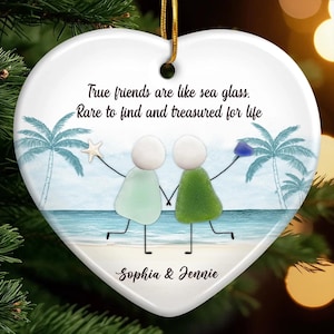 Personalized Sea Glass Friends Ornament, True Friends Beach Heart Ornament, Best Friend Christmas Gift 2025,Custom Names Friendship Keepsake