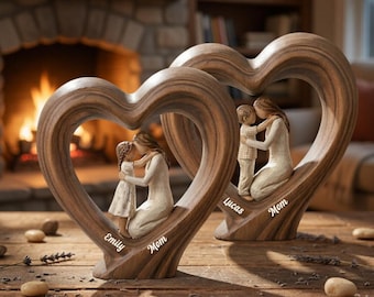 Personalized Mom And Daughter Wooden Heart Block, Mother And Son Gift, Custom Name Family Keepsake Decor, Mom Gift, Mothers Day Gift