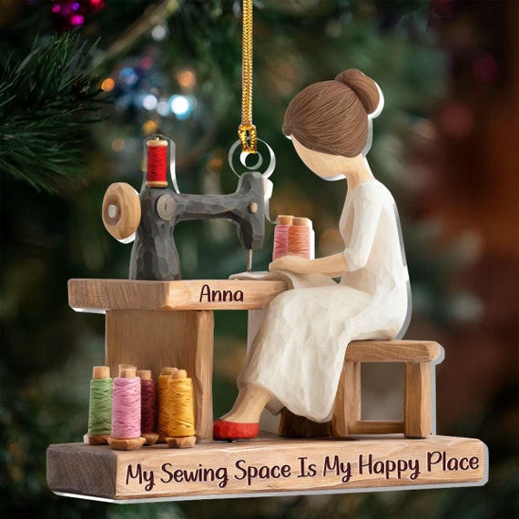 Personalized Sewing Ornament, Custom Name Seamstress Gift