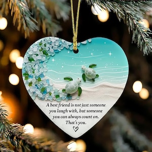 Personalized Sea Glass Turtle Ornament, Best Friend Heart Ornament, Ocean Theme Christmas Gift, Meaningful Friendship Keepsake 2025