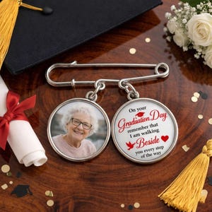 Walking Beside You Every Step Personalized Graduation Photo Lapel Pin, Custom Memorial Pin With Photo Charm, Graduate Gift 2026