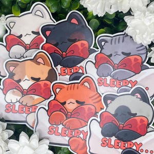 Chaton endormi | Stickers chats en vinyle | Imperméable | Stickers chat mignon | Chat endormi | Stickers autocollants | Stickers brillants et mats | Kawaii