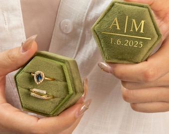 Personalisierte Samt Ring Box, Double Slot Hexagon Hochzeit Ring Box, Verlobungsring Box, Vorschlag Ringträger, Hochzeitsgeschenk, Geschenk für die Braut