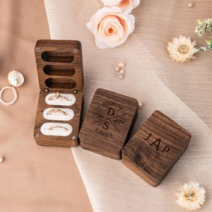 Engraved Wooden Ring Box, Personalized 3-Slot Ring Box, Wedding Ring Bearer Gift, Anniversary Gift for Couple, Custom Engagement Ring Box