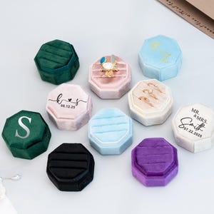Triple Slot Velvet Ring Box, Mothers Day Gift, Octagon Engagement Ring Box, Wedding Ring Box, Proposal Ring Bearer, Monogram Ring Box