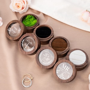 Custom Wooden Round Ring Box, Anniversary Gifts,Personalized Engraved Engagement Proposal Holder, Bridal Gift For Her, Ring Holder with Name